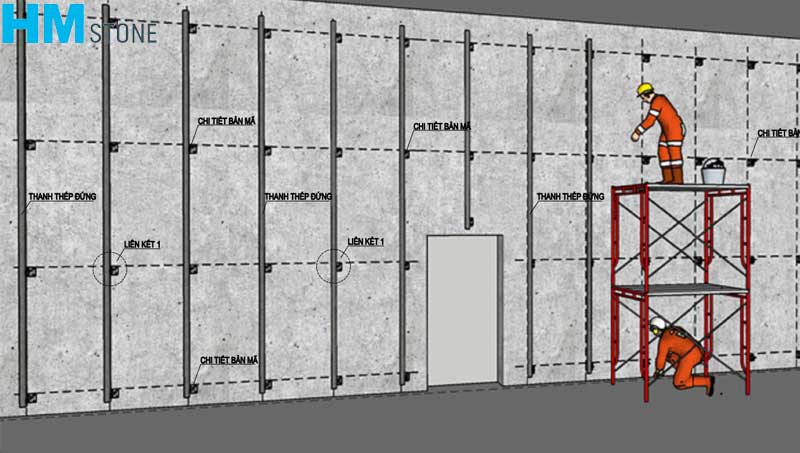 Bản vẽ Cad biện pháp thi công ốp đá Granite