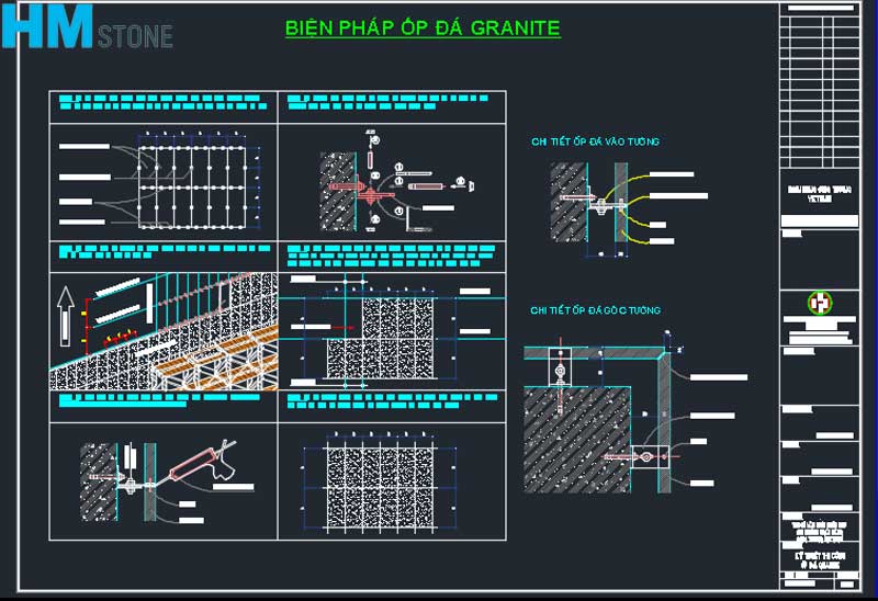 Bản vẽ Cad biện pháp thi công ốp đá Granite