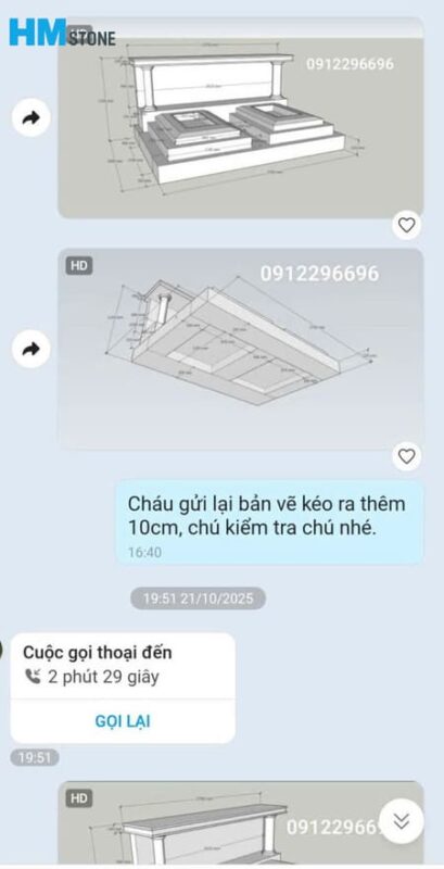 Gửi bản vẽ mộ nguyên khối tới khách hàng