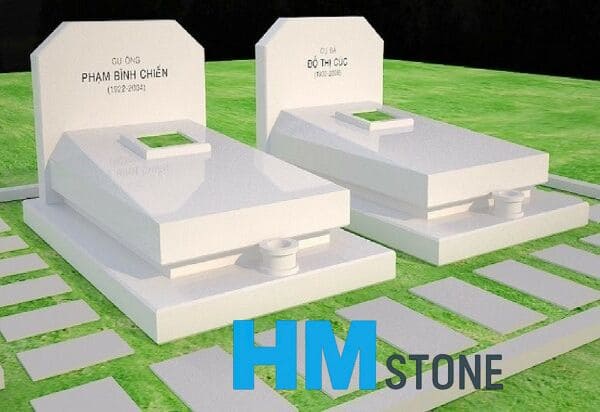 Thiết kế mộ đá nguyên khối màu trắng