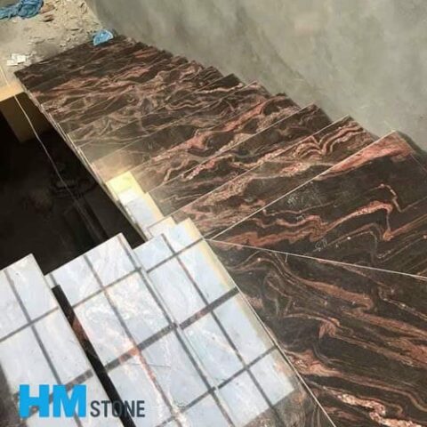 Cầu thang đá granite Tím Sa Mạc