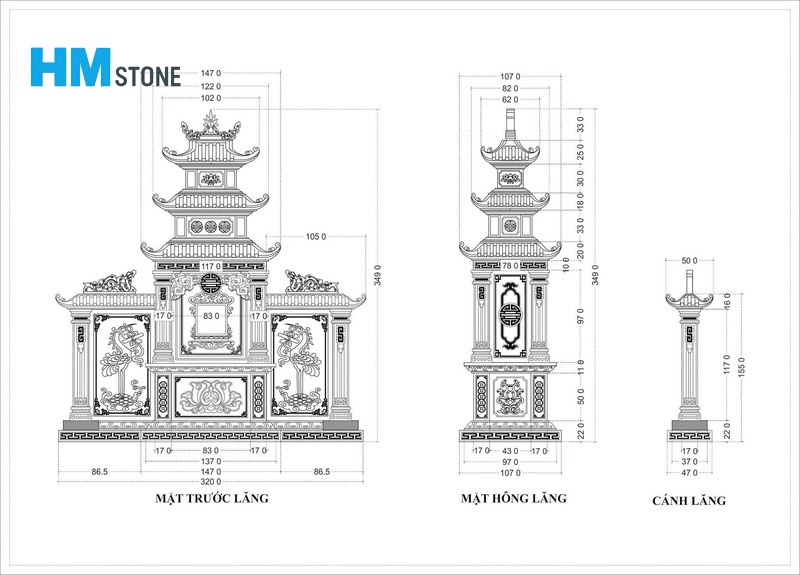Kích thước xây khu lăng mộ